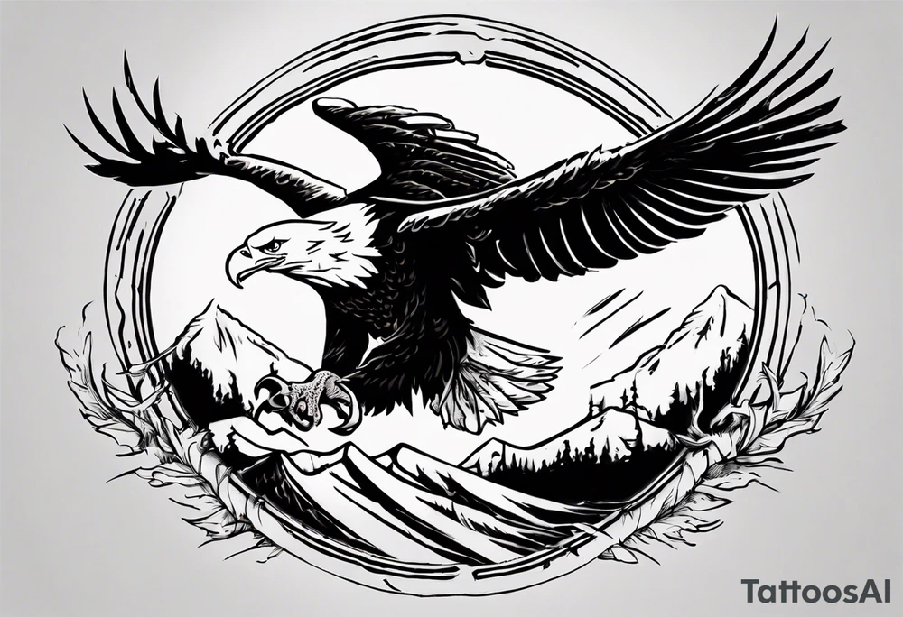 swooping bald eagle
, with the words "you shall prove yourself in the bitter end" along the top and on the bottom the words "but for now, brace yourself." tattoo idea