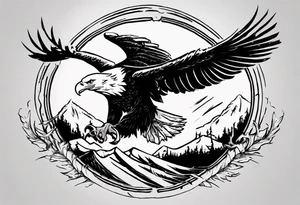 swooping bald eagle
, with the words "you shall prove yourself in the bitter end" along the top and on the bottom the words "but for now, brace yourself." tattoo idea