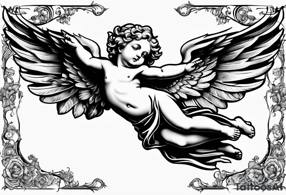 Cherub flying renaissance full body tattoo idea