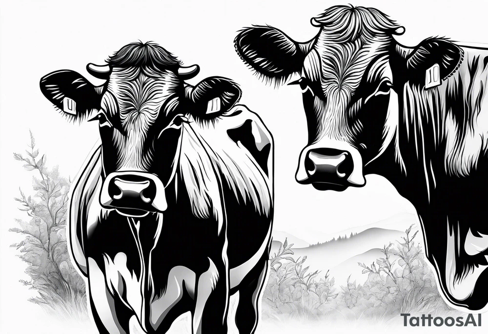 two cow facing each other tattoo idea