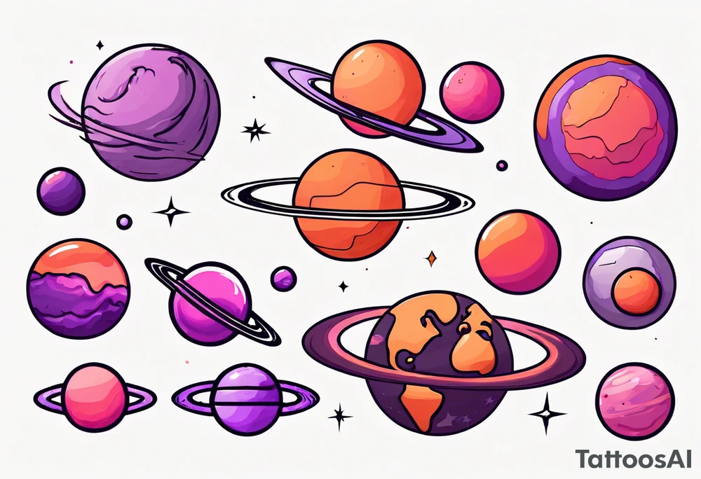 Planets aligned
Red
Orange
Pink 
Purple tattoo idea