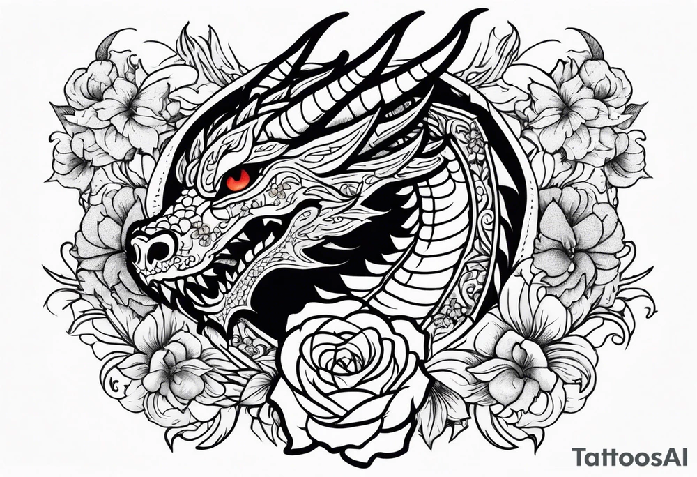 Dragon with flowers from mexican skull tattoo idea