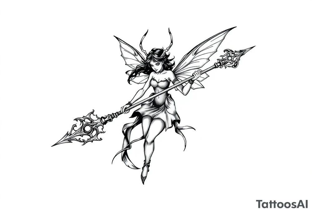 Dark fairy with weapon tattoo idea
