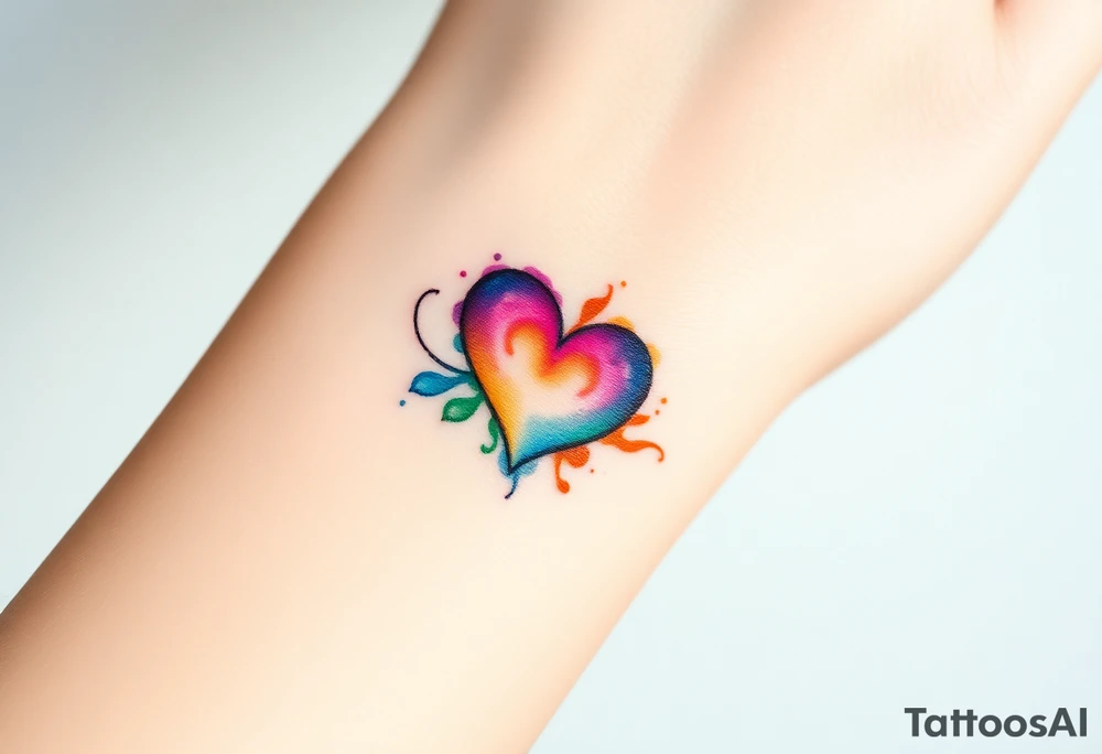 infinity symbol in rainbow colors and heart tattoo idea