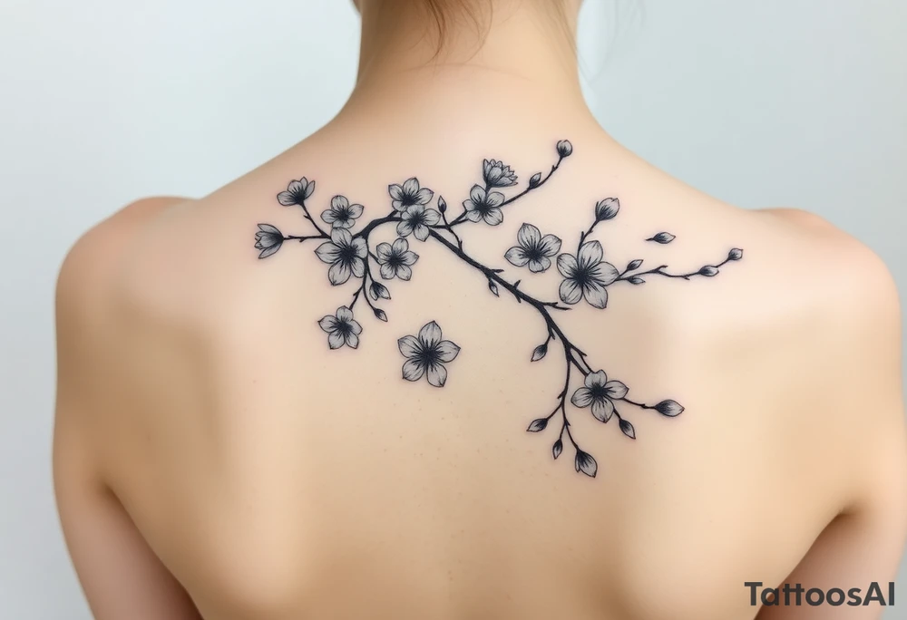 delicate cherry blossoms swirling in spring breeze with petals tattoo idea