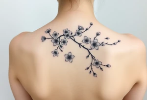 delicate cherry blossoms swirling in spring breeze with petals tattoo idea