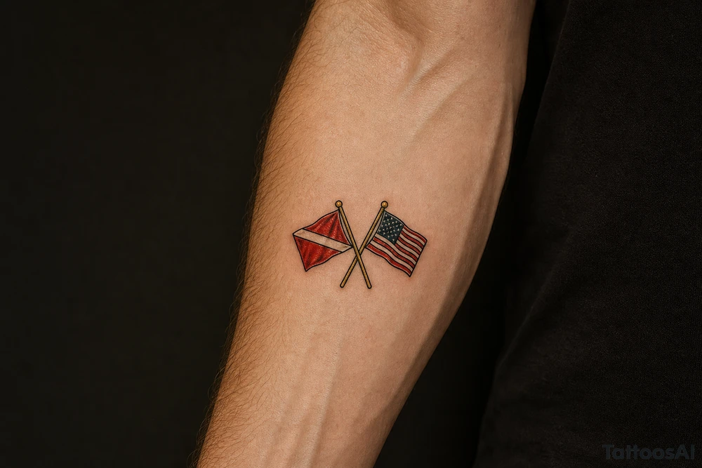 crossed flags (dive and american) tattoo idea