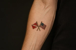 crossed flags (dive and american) tattoo idea