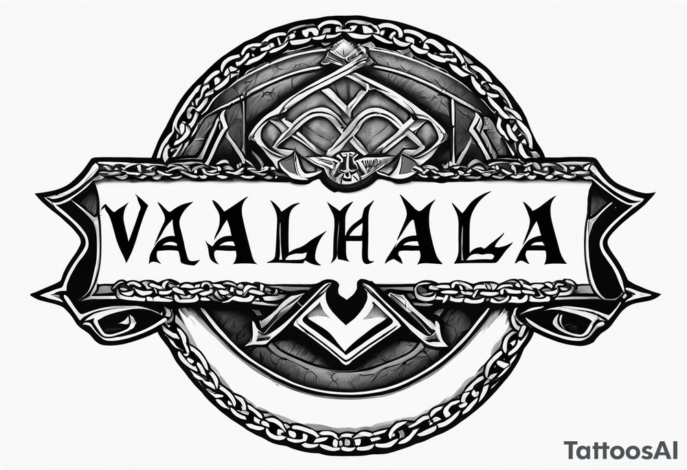 Valhalla round shield axe barbed wire chains tattoo idea