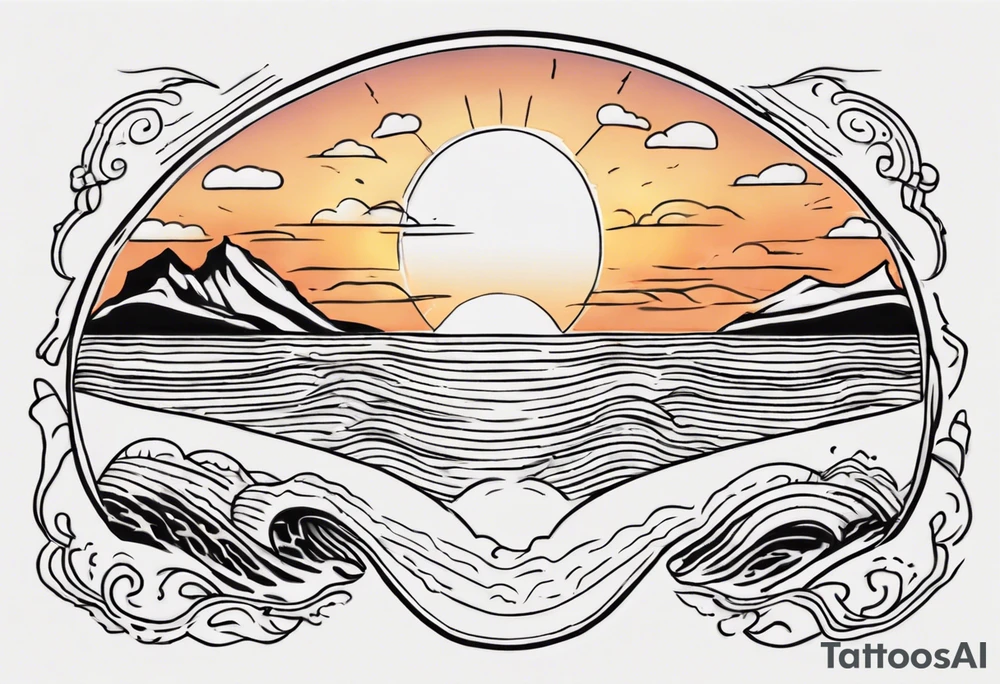 Outline of sunset on sea with a word yes tattoo idea