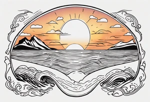 Outline of sunset on sea with a word yes tattoo idea