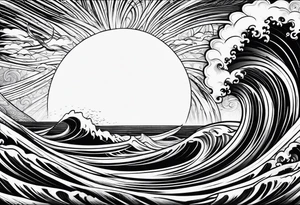 Sun and waves tattoo idea