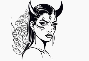 Half devil half woman with blank eyes tattoo idea