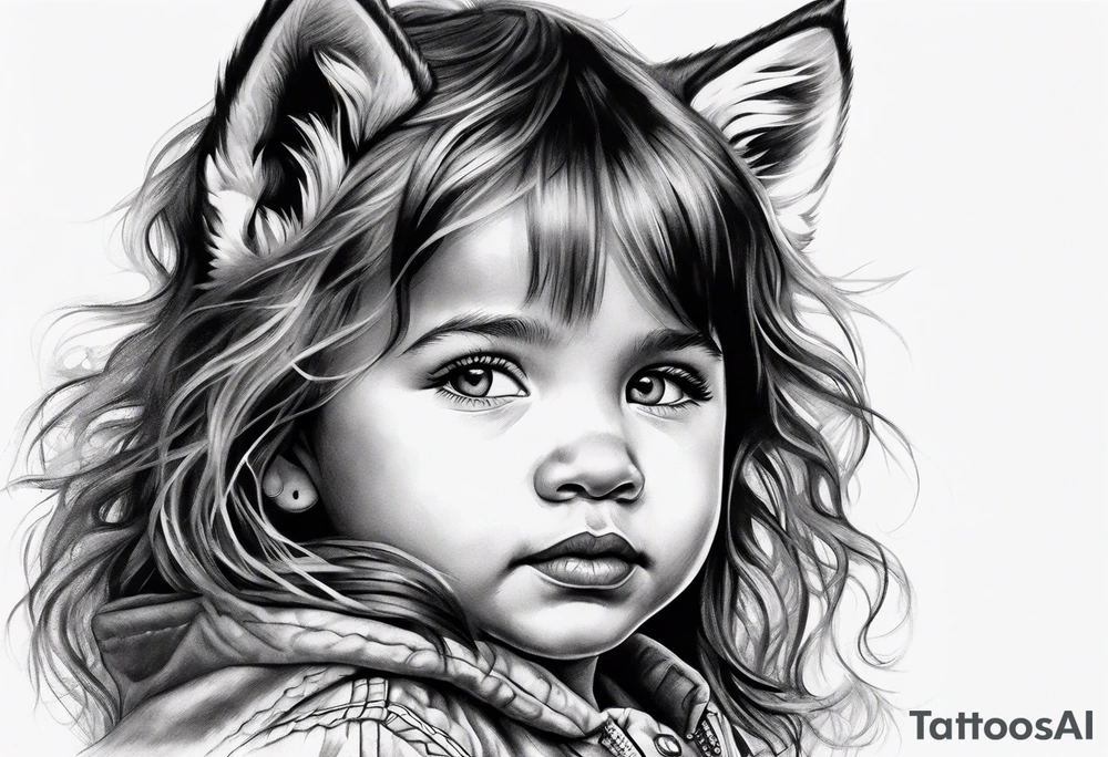 Toddler girl with wolf face tattoo idea