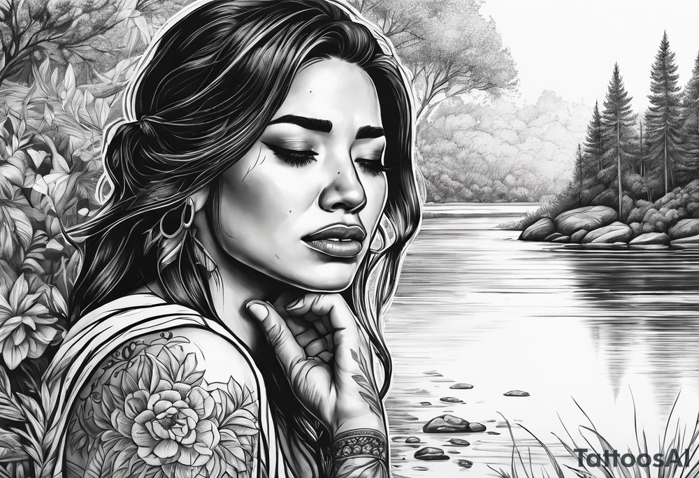 Woman crying at a river tattoo idea