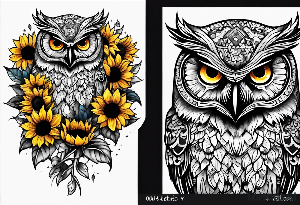 Sunflower and owl tattoo idea