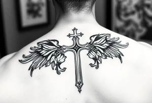 D3von with a cross behind it tattoo idea