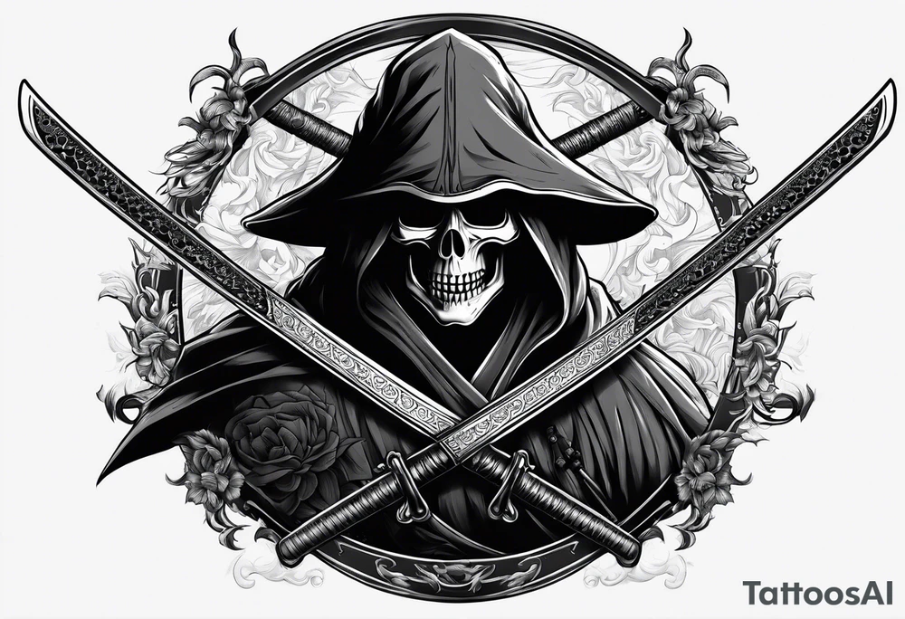 katana with grim reaper tattoo idea