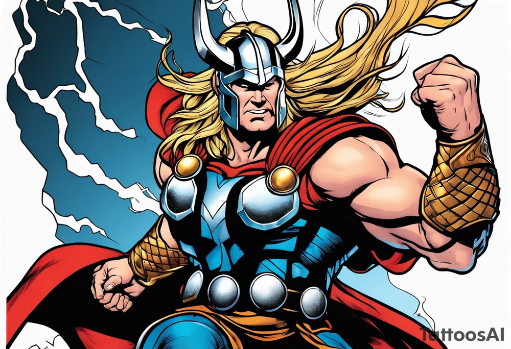 The Mighty Thor from comics in the 70's with a vignette in the background tattoo idea