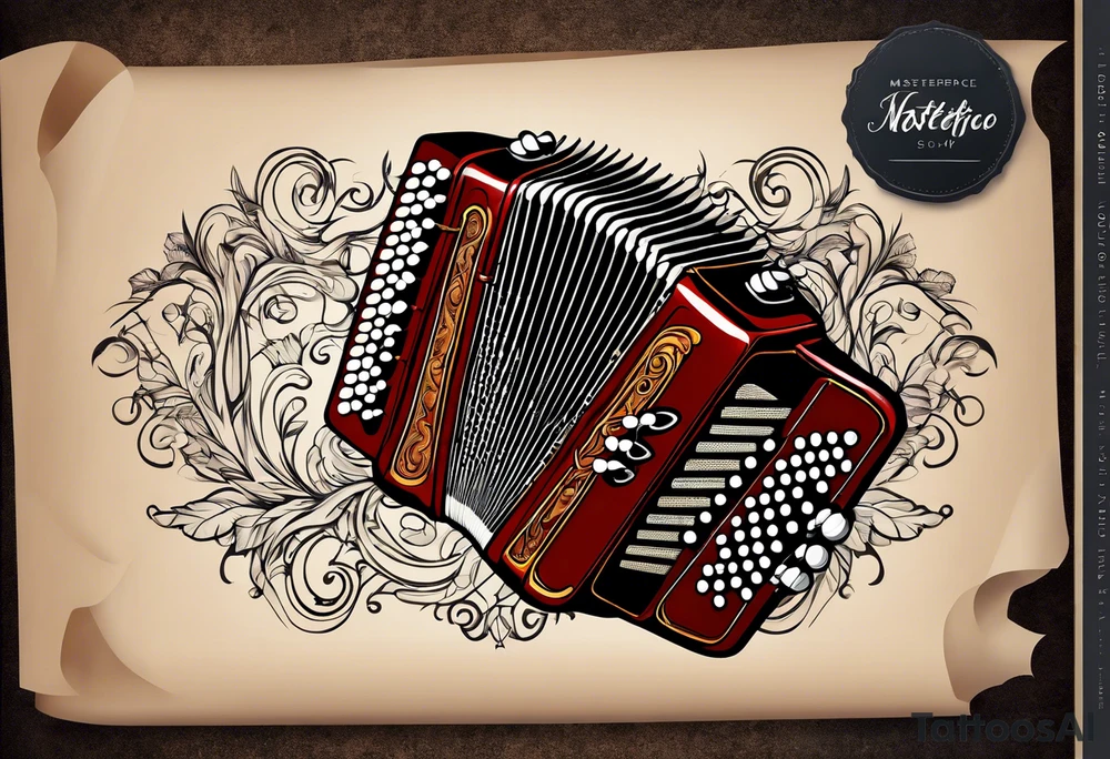 Accordion on a burnt paper tattoo idea