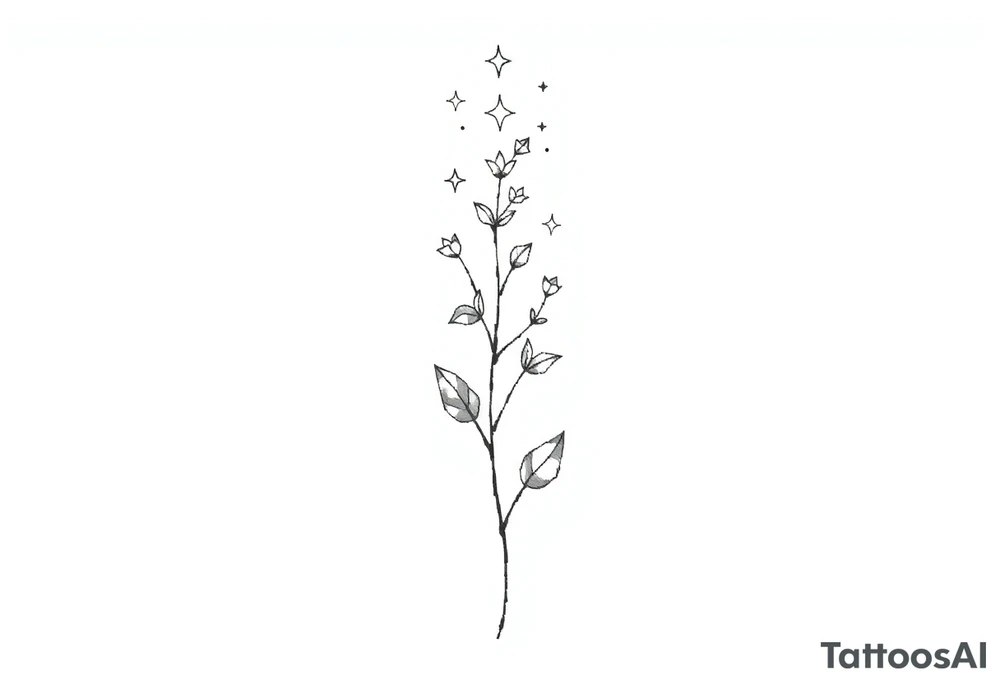 Simple, delicate, fine line, stars, plant. Vertical tattoo idea Simple, delicate, fine line, stars, plant. Vertical tattoo idea