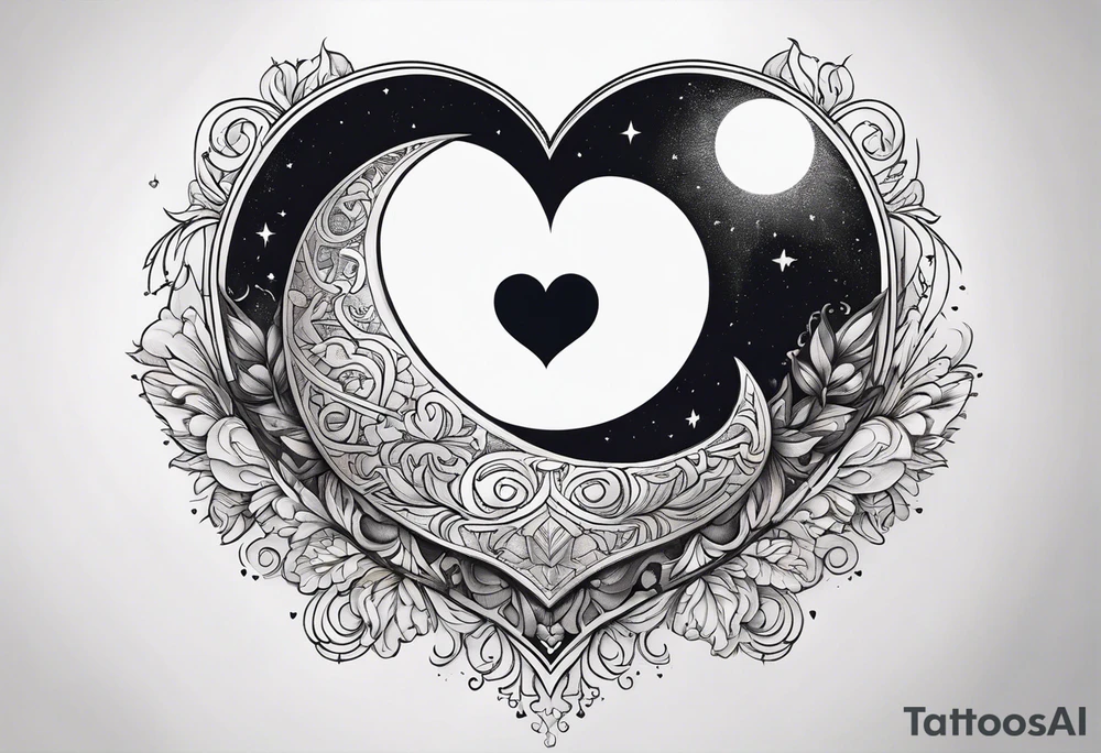 Crescent moon with a love heart inside tattoo idea