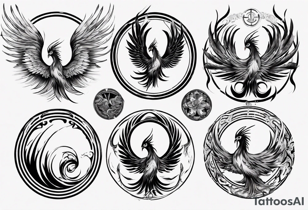 Phoenix rising in circles tattoo idea