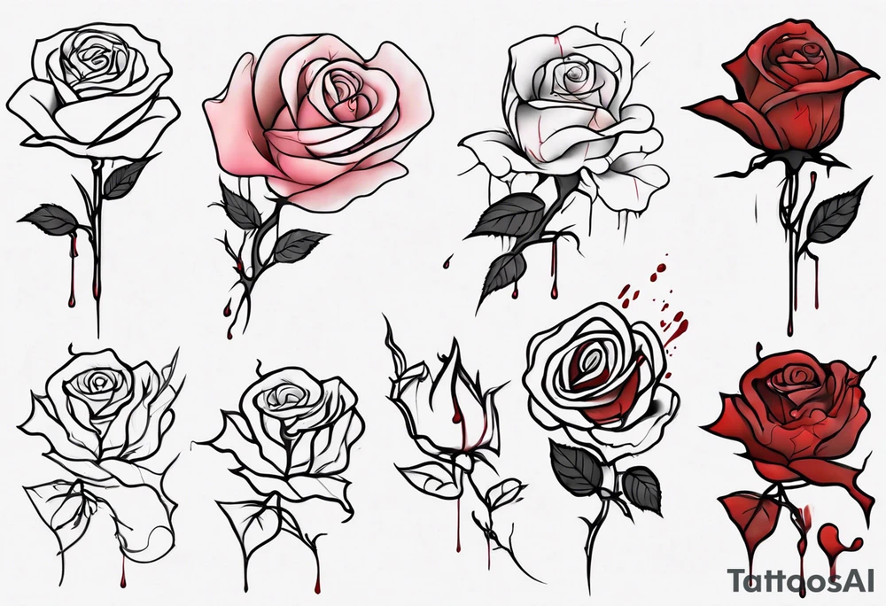 rose flower, one line, blood dripping from flower tattoo idea