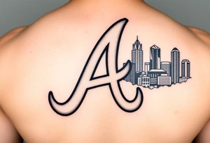Atlanta Braves letter logo “A” overlapping the Atlanta skyline in the back on the right. The buildings as concise and jam packed parallel the logo. tattoo idea