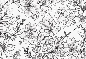 “Generate a subtle botanical tattoo with soft, flowing lines, showcasing tiny flowers and leaves arranged in a delicate pattern tattoo idea