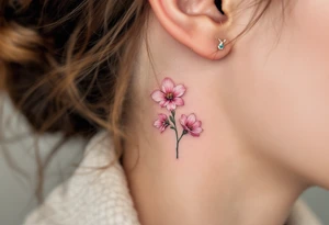 Tiny Behind-the-Ear Blossom – One or two tiny soft pink flowers with a short stem in a delicate spot, like behind the ear or on the ankle. tattoo idea