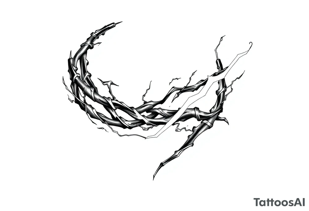 I want a tattoo inspired by the character Izuku midorya from my hero academia. I want his black whip and lighting across my bicep, shoulder and leading slightly to my traps. I want it to be sharp. Not lacking or cringy. Sharp. I don’t want the character or the characters arm. I want the black whip and lighting. tattoo idea