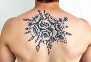vintage bouquet of wild roses and meadow flowers with morning dew tattoo idea