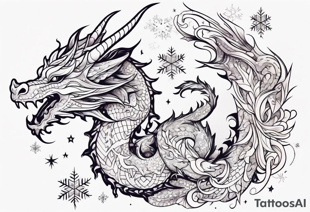 Constellation, kawaii dragon, snowflake tattoo idea