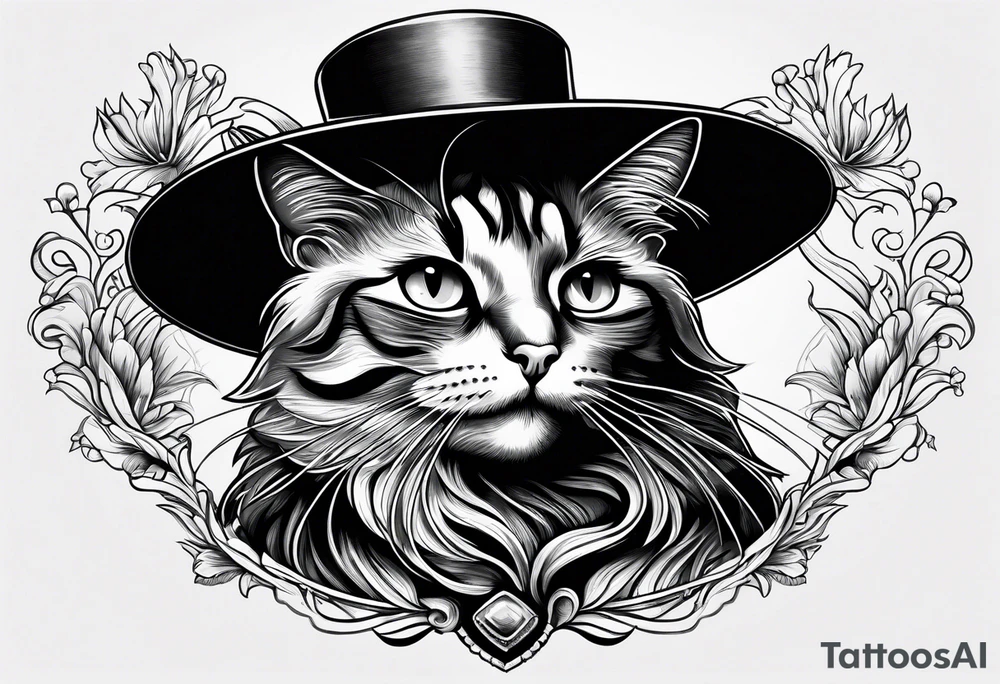 cat with a large hat funny tattoo idea