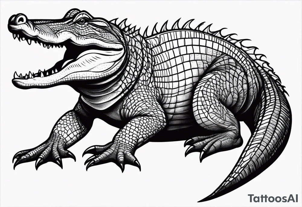 Full body alligator with straight tail top view tattoo idea