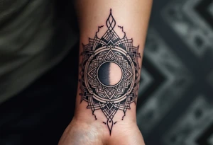 Celtic Moon Phase Mandala
Mandala with moon phases encased in knotwork. Inked in charcoal black, with lunar gray and soft purple accents. tattoo idea