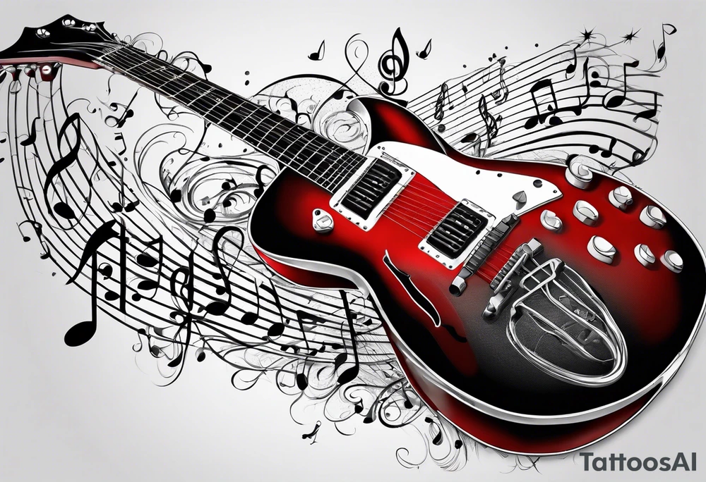 guitar with musical notes wrapped around it tattoo idea