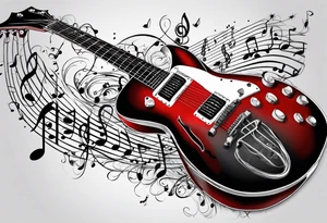 guitar with musical notes wrapped around it tattoo idea
