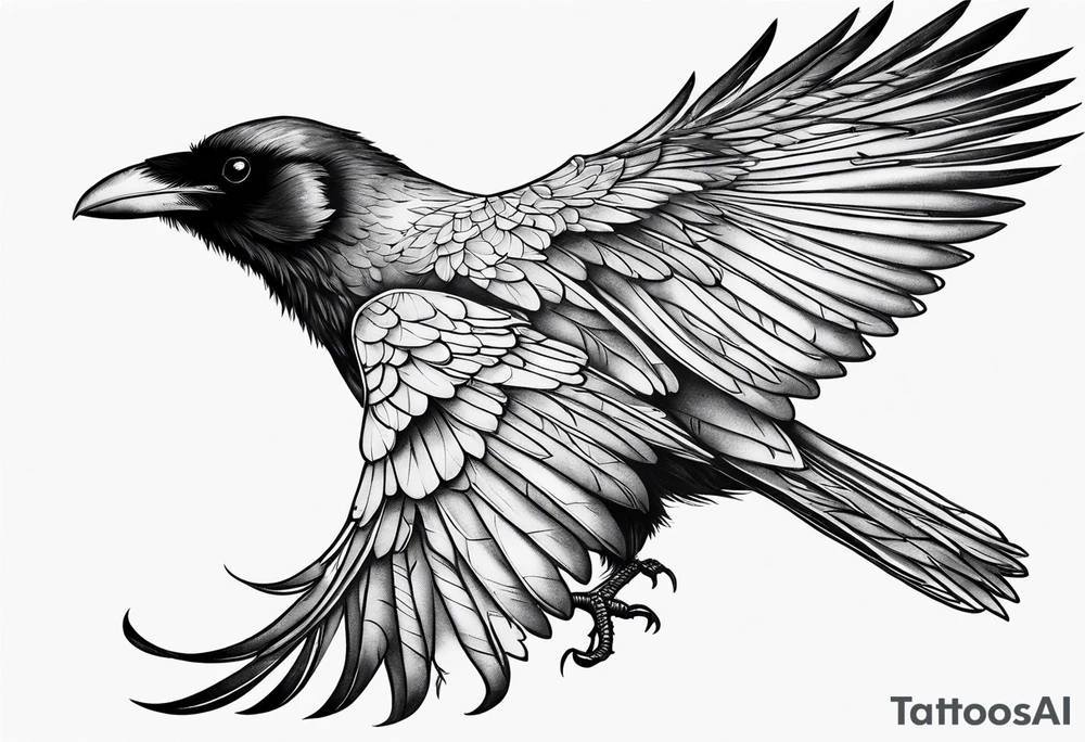 outline of a tall Raven tattoo idea