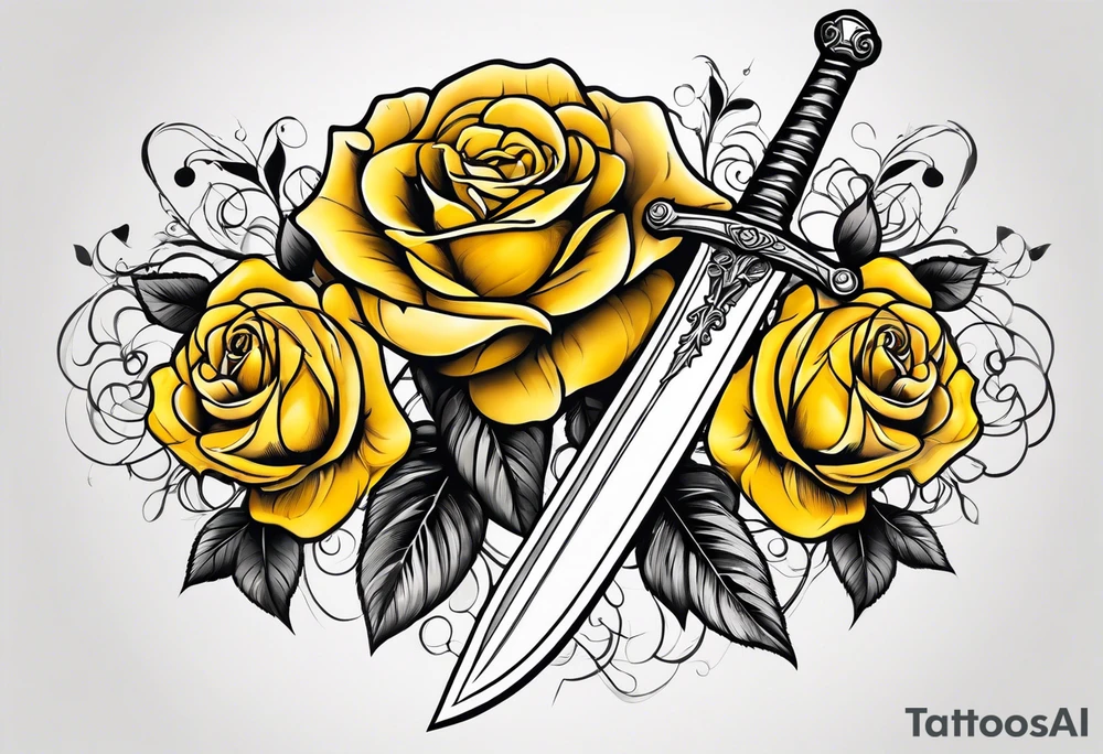 yellow roses and sword tattoo idea