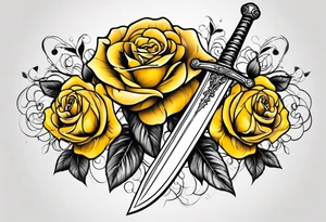 yellow roses and sword tattoo idea