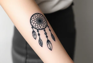 native dreamcatcher with flowing feathers and sacred beads tattoo idea