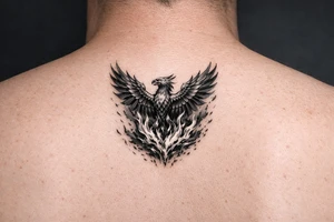 magnificent phoenix rising from golden flames with trailing embers tattoo idea