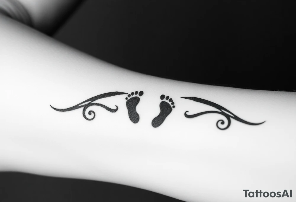 Tribal band with baby footprints tattoo idea