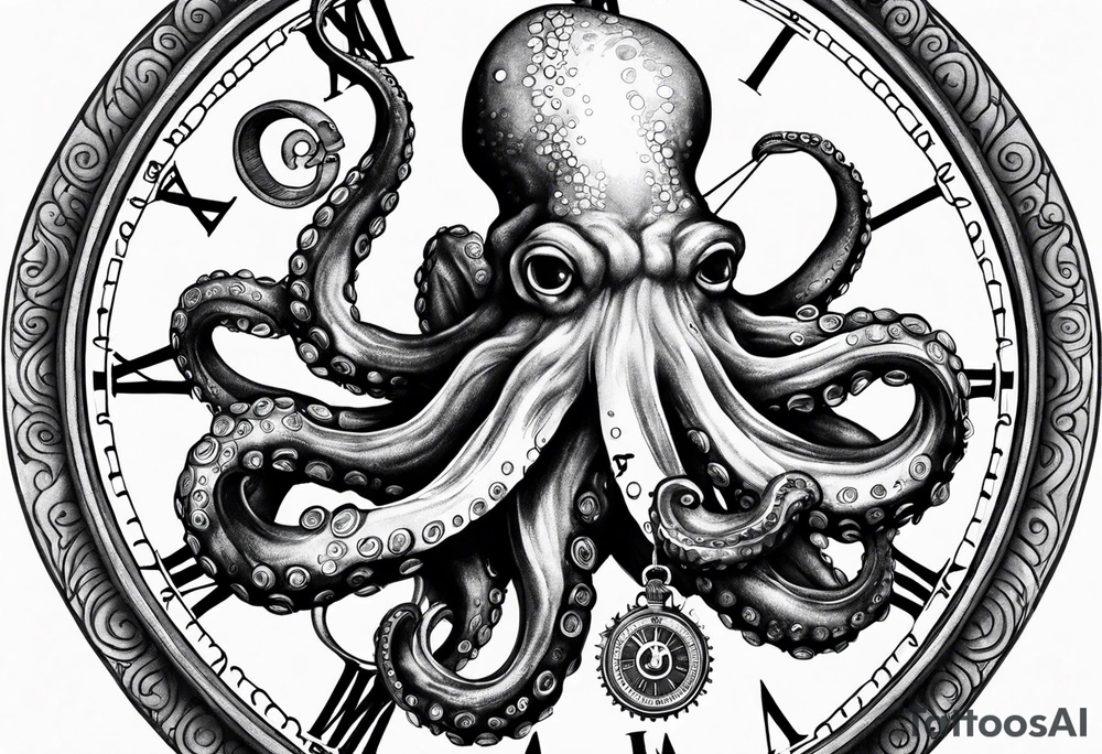 Octopus attacking an old pocket watch with his tentacles tattoo idea Octopus attacking an old pocket watch with his tentacles tattoo idea