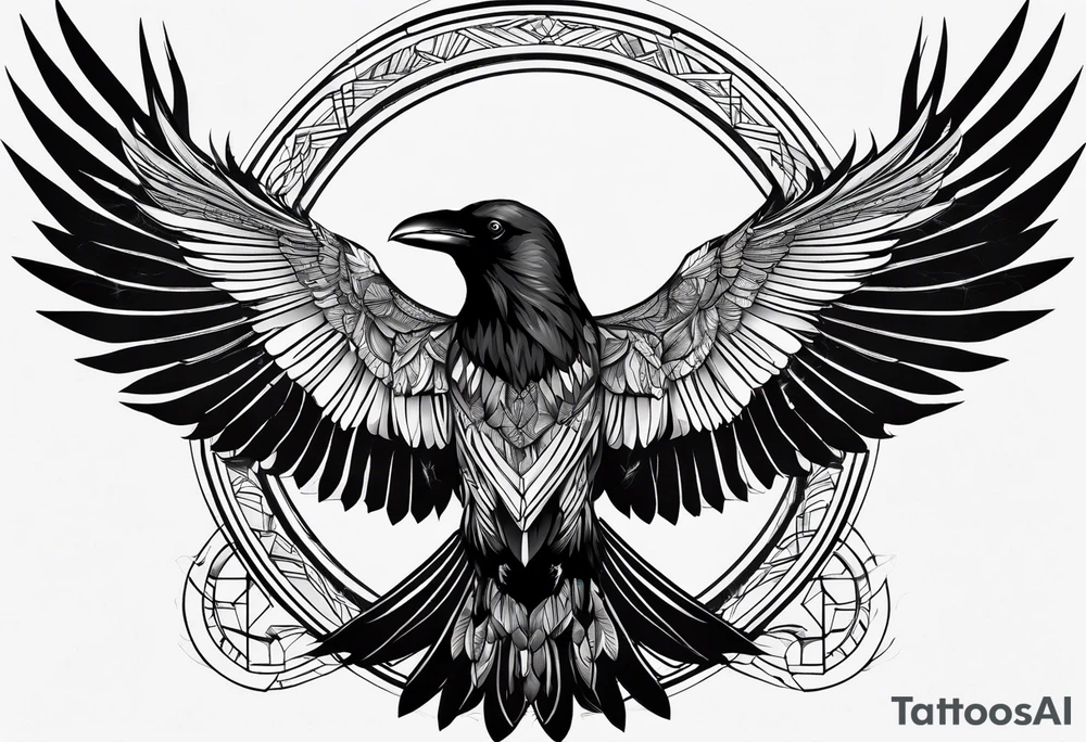 crow with open wings, symetric, tattoo idea