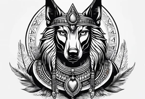 Egyptian style scary anubis god weighing the feather and the heart more realistic tattoo idea