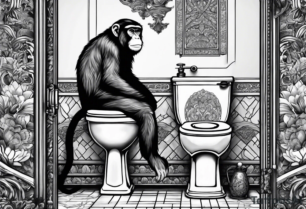 Very epic toilet with a monkey sitting on it tattoo idea