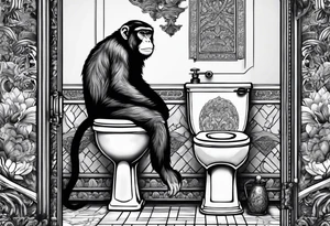 Very epic toilet with a monkey sitting on it tattoo idea